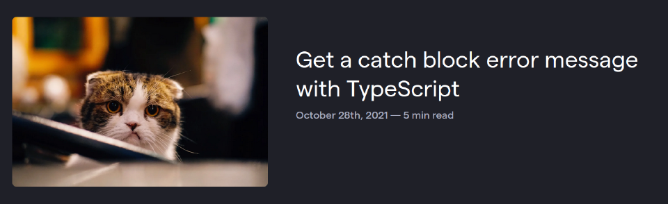 A blog post about TypeScript with an image of a cat as the featured image.